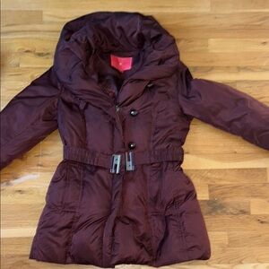 Ivanka Trump Burgundy belted down puffer coat jacket parka